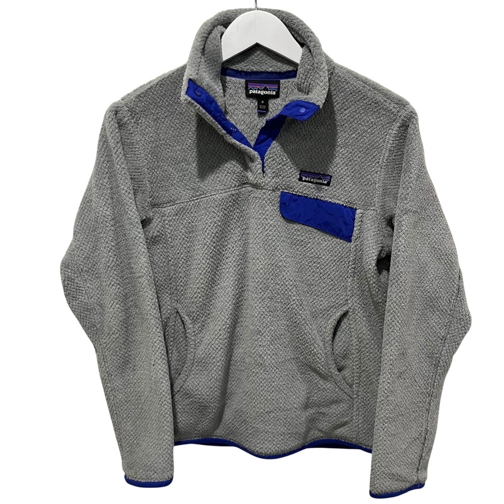 Patagonia Re-Tool Snap-T Pullover Womens‎ M Fleece Gray Blue Cozy Outdoor READ